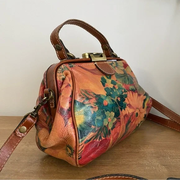 Patricia Nash Painted Floral Leather Satchel with Lock and Key - Picture 3 of 16